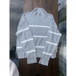 NWT Nine West Women’s L Mock Neck Pullover Gray/White Sweater Drop Shoulder